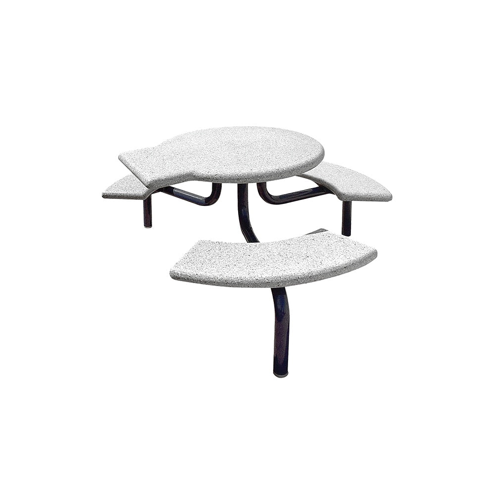 TF3139 3-Seat Round Concrete ADA Compliant Table Set with Metal Legs — Premium Ground & Polished — G31 Fog — digitally rendered color preview