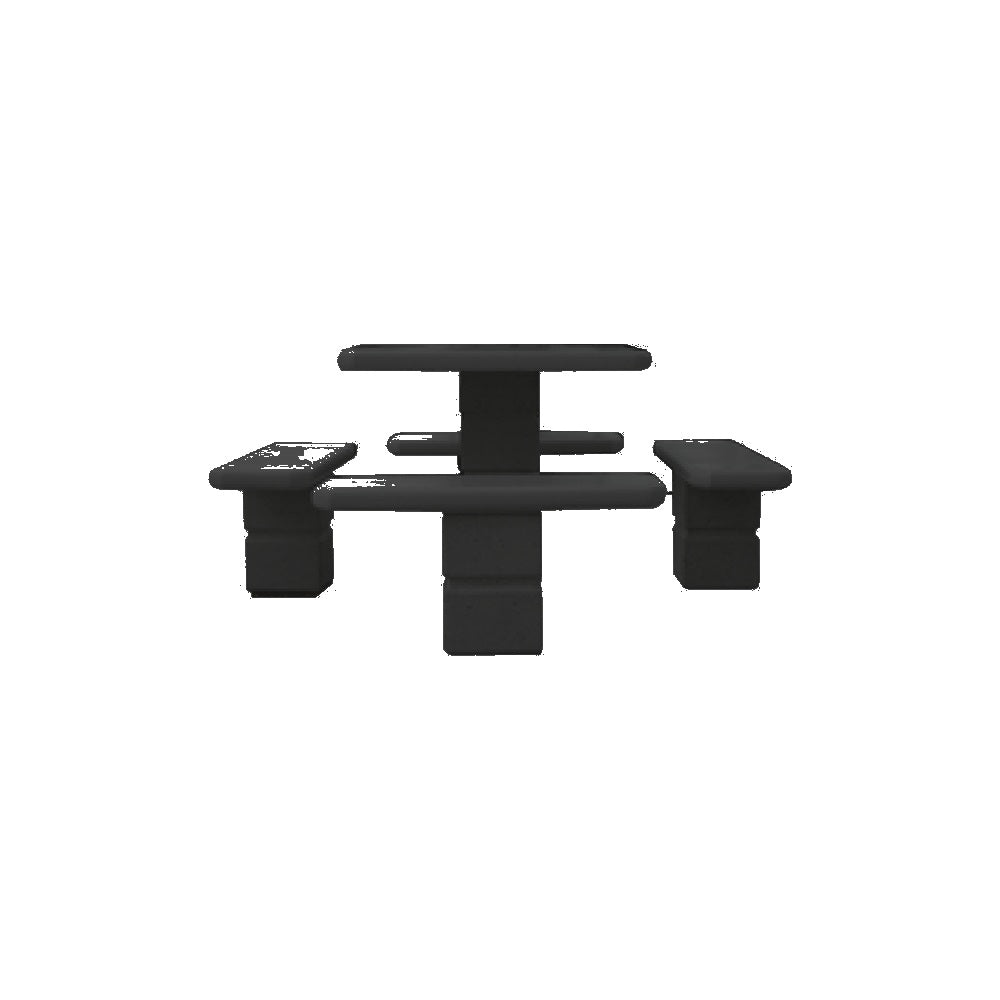 TF3090 Footed Square Pedestal Concrete Table Set — Standard Ground & Polish Top & Bench - Acid Wash Gray Legs — G38 Night — digitally rendered color preview