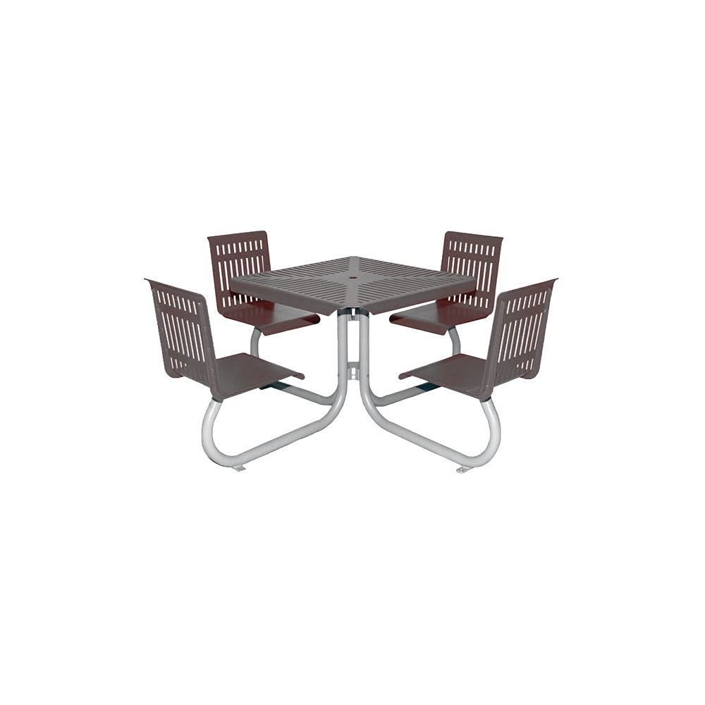 MF1110 Square 4-Seat Table with Seat Backs — Metal Powder Coat — 72 Aluminum — digitally rendered color preview