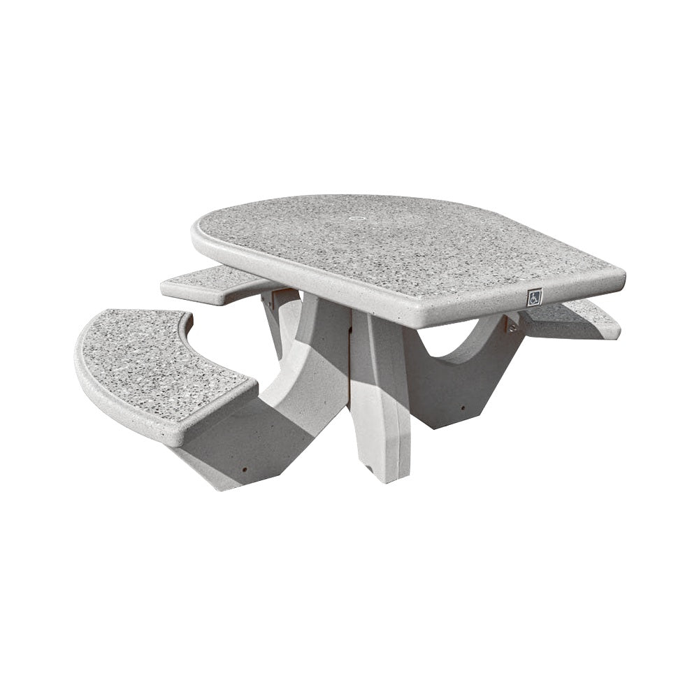 TF3128 3-Seat Round Concrete ADA Compliant Table Set — Standard Ground & Polish Top & Bench - Acid Wash Gray Legs — G31 Fog — digitally rendered color preview