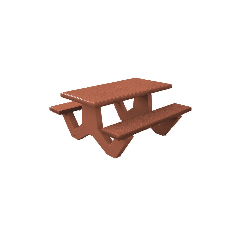 TF3226 Concrete Park Table — Standard Ground & Polish Top & Bench - Acid Wash Sand Legs — G24 Brick Red — digitally rendered color preview