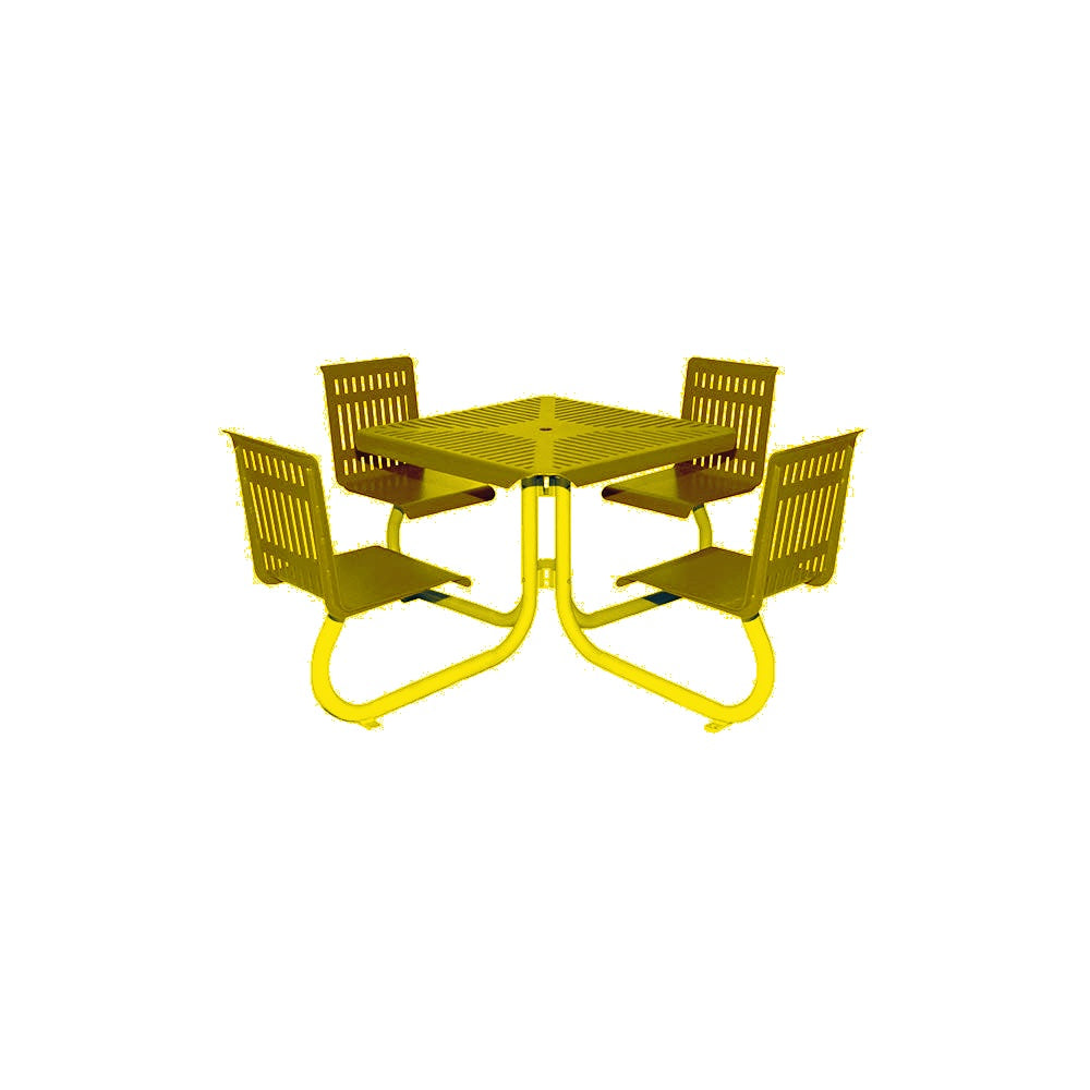 MF1110 Square 4-Seat Table with Seat Backs — Metal Powder Coat — S1 Yellow — digitally rendered color preview
