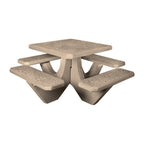 TF3120 4-Seat Square Concrete Table Set — Standard Ground & Polish Top & Bench - Acid Wash Sand Legs — G21 Buff — digitally rendered color preview