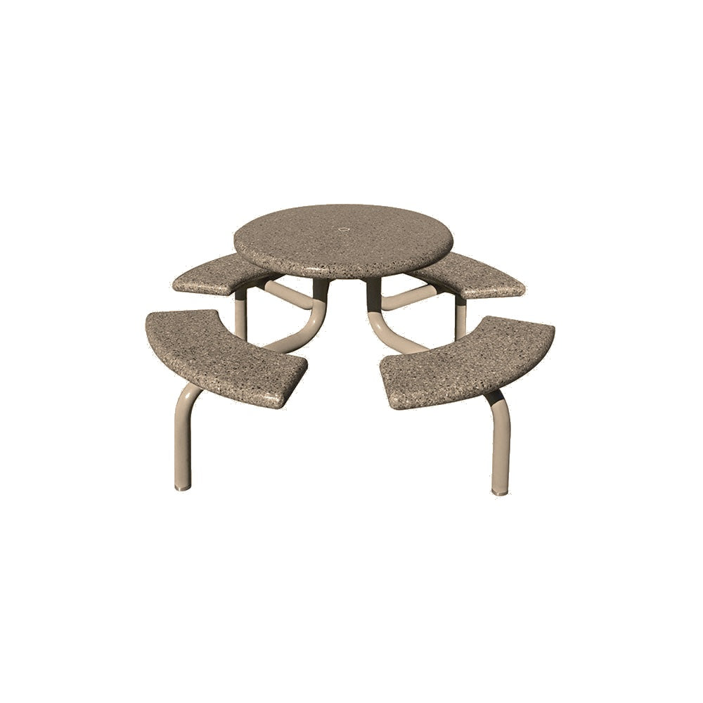 TF3138 4-Seat Round Concrete Table Set with Metal Legs — Premium Ground & Polished — G23 Gray — digitally rendered color preview