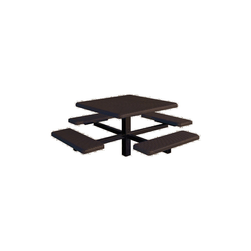 MF1060 Square 4-Bench Inground Mount Table — Metal Powder Coat — S45 Brown — digitally rendered color preview