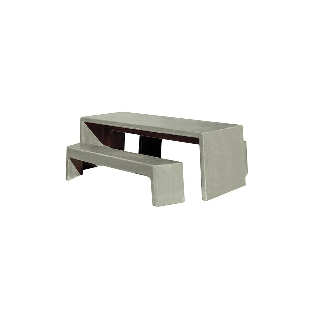 TF3200 Free-Standing 2 Bench Concrete Table Set — Premium Acid Wash Stain — S33 Misty Gray — digitally rendered color preview