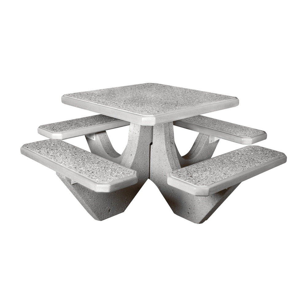 TF3120 4-Seat Square Concrete Table Set — Standard Ground & Polish Top & Bench - Acid Wash Gray Legs — G33 Misty Gray — digitally rendered color preview