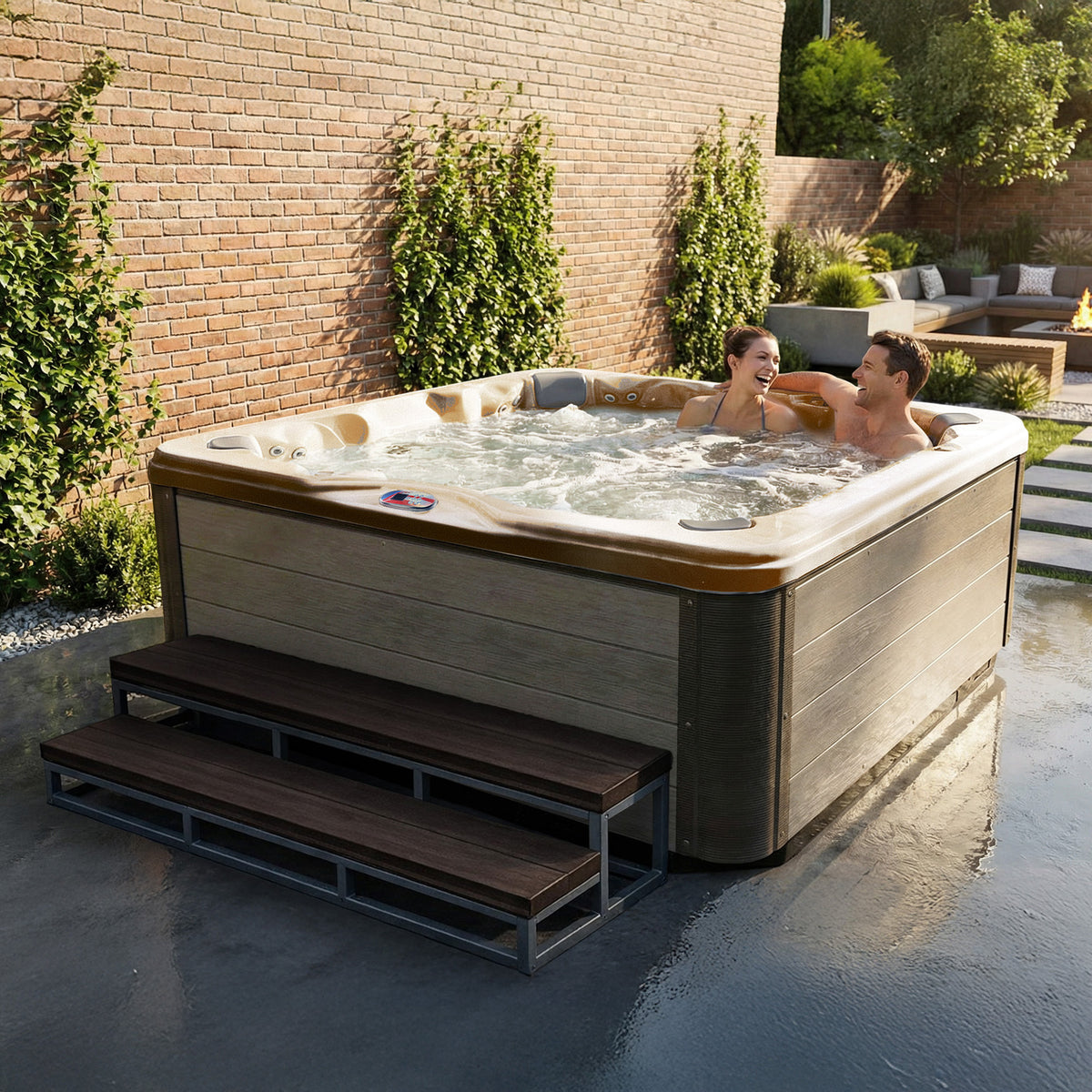 84-Inch 7-Person 56-Jet Acrylic Bench Spa Hot Tub with Sound System - AMZ756B