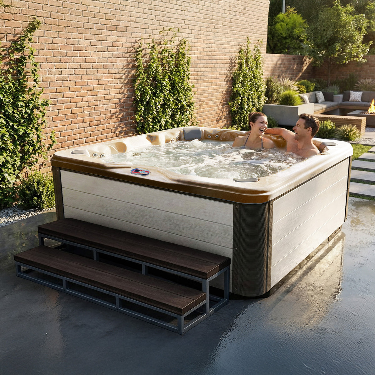 84-Inch 7-Person 56-Jet Acrylic Bench Spa Hot Tub with Sound System - AMZ756B