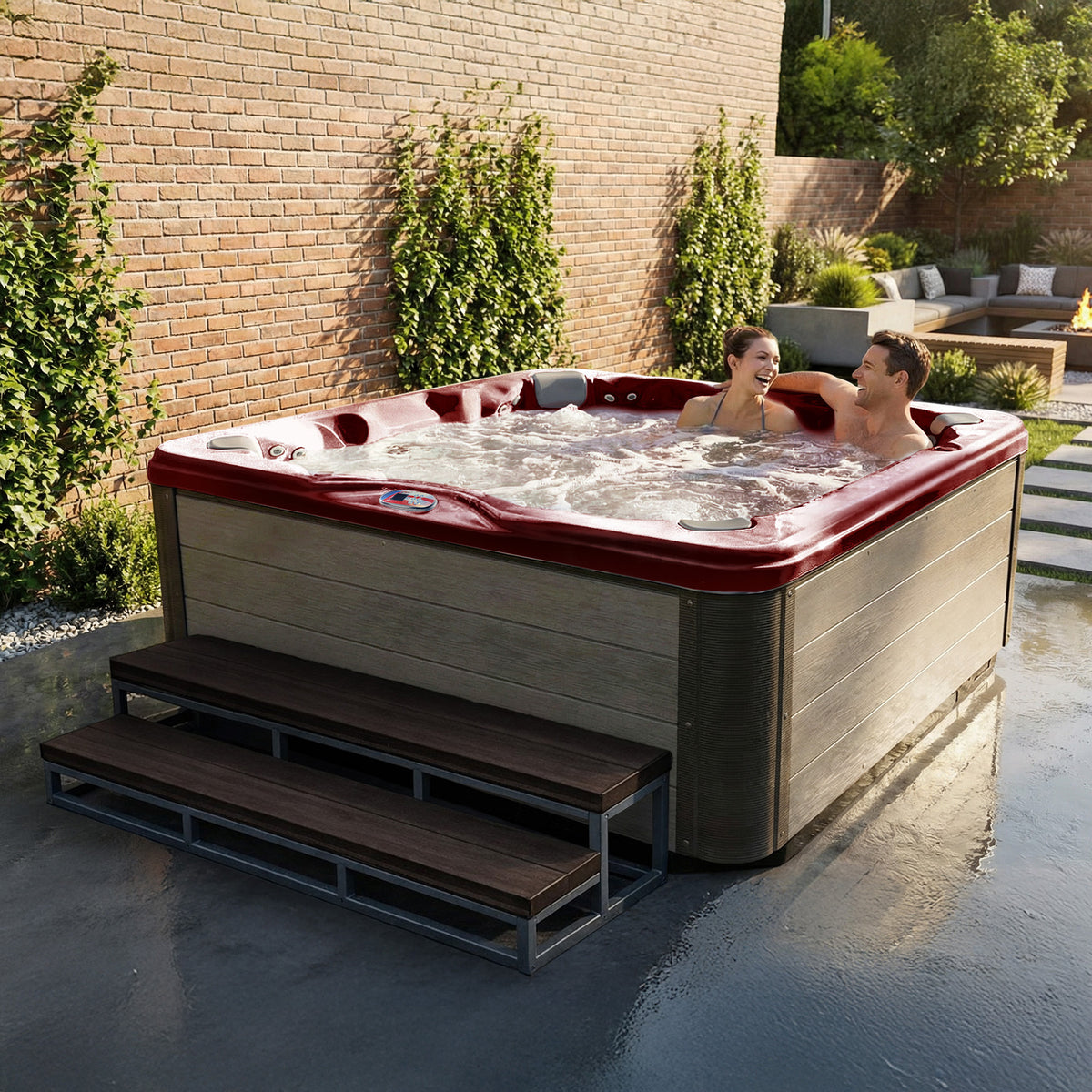 84-Inch 7-Person 56-Jet Acrylic Bench Spa Hot Tub with Sound System - AMZ756B