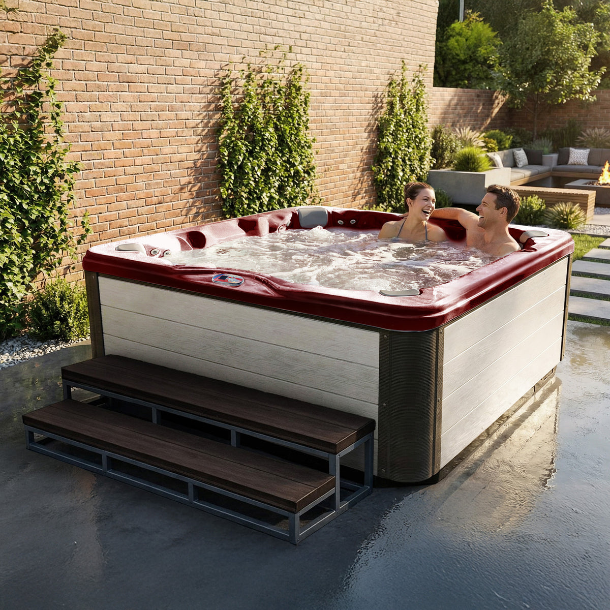 84-Inch 7-Person 56-Jet Acrylic Bench Spa Hot Tub with Sound System - AMZ756B