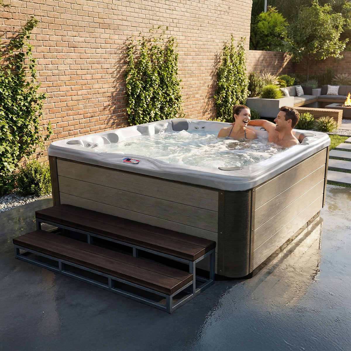84-Inch 7-Person 56-Jet Acrylic Bench Spa Hot Tub with Sound System - AMZ756B