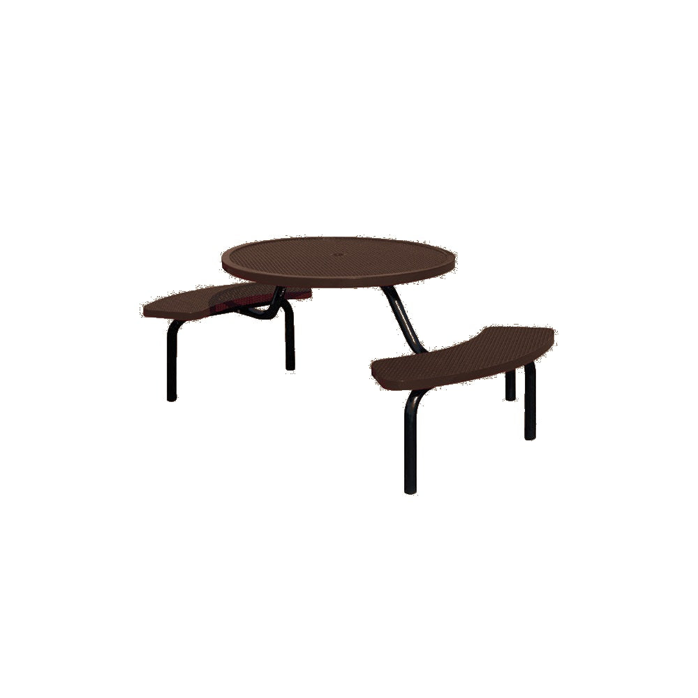 MF1025 Round Modular 2-Bench ADA Table — Metal Powder Coat — S45 Brown — digitally rendered color preview