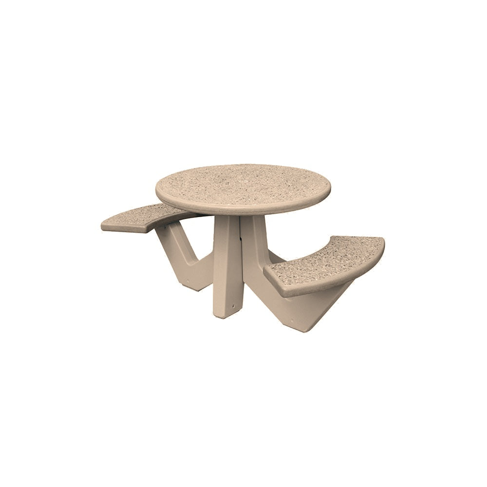 TF3110 2-Seat Round Concrete Table Set — Standard Ground & Polish Top & Bench - Acid Wash Sand Legs — G21 Buff — digitally rendered color preview