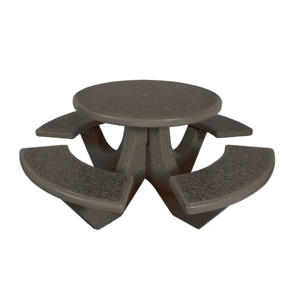 TF3125 4-Seat Round Concrete Table Set — Standard Ground & Polish Top & Bench - Acid Wash Gray Legs — G26 Charcoal — digitally rendered color preview