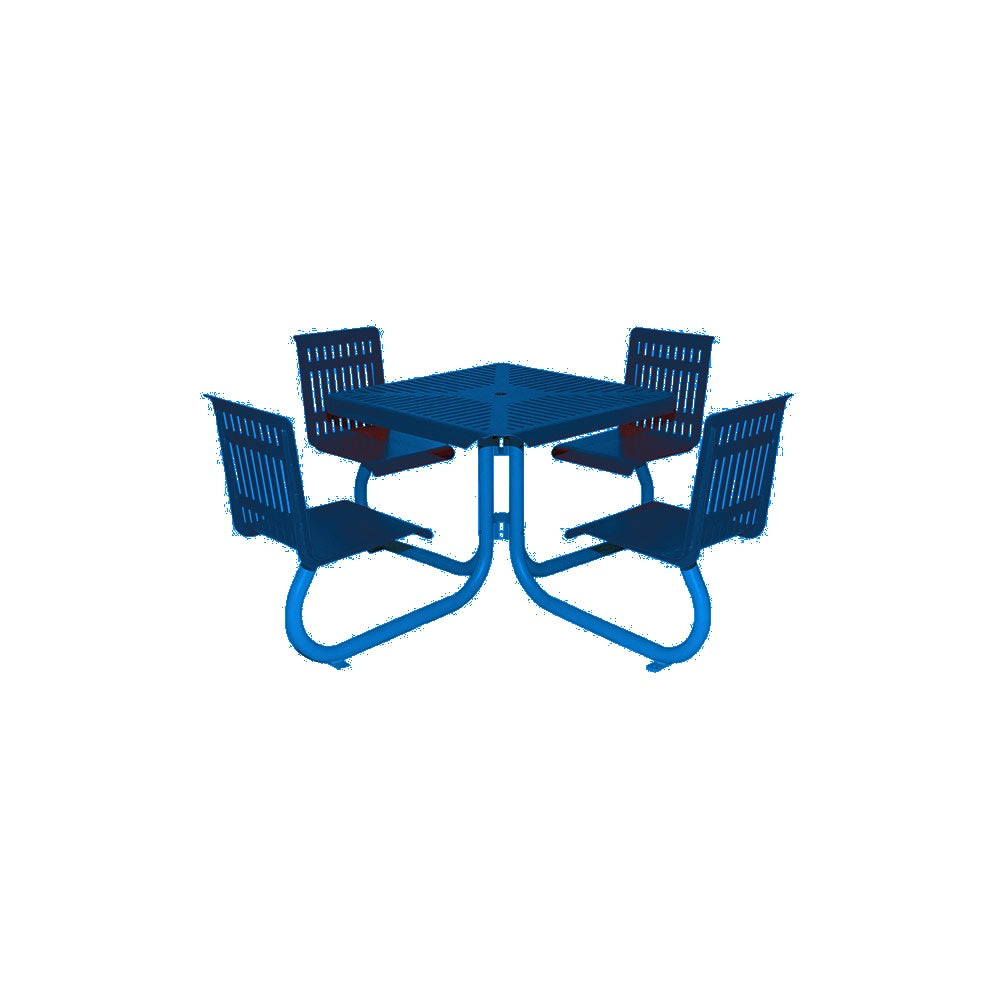 MF1110 Square 4-Seat Table with Seat Backs — Metal Powder Coat — S7 Sky Blue — digitally rendered color preview