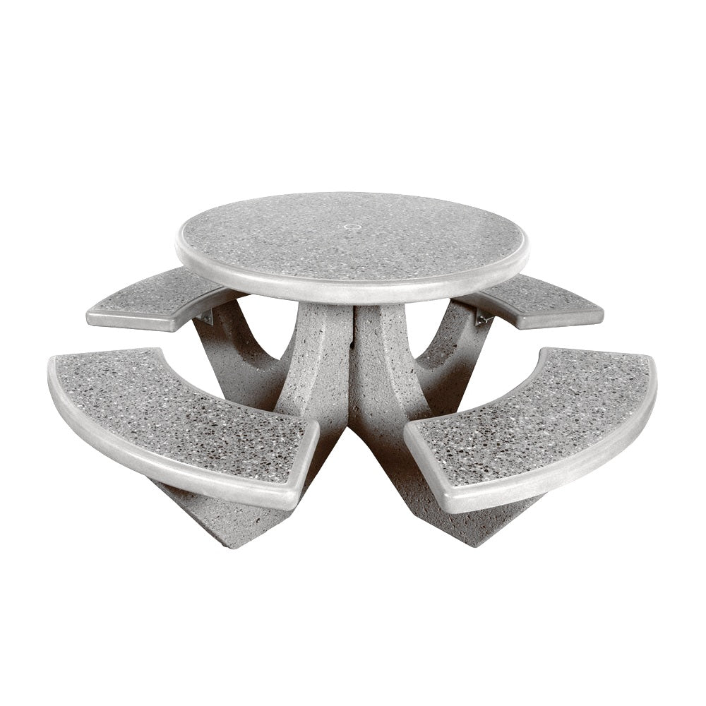 TF3125 4-Seat Round Concrete Table Set — Standard Ground & Polish Top & Bench - Acid Wash Gray Legs — G30 Star — digitally rendered color preview