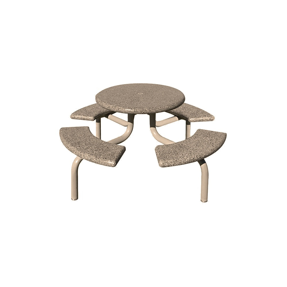 TF3138 4-Seat Round Concrete Table Set with Metal Legs — Premium Ground & Polished — G21 Buff — digitally rendered color preview