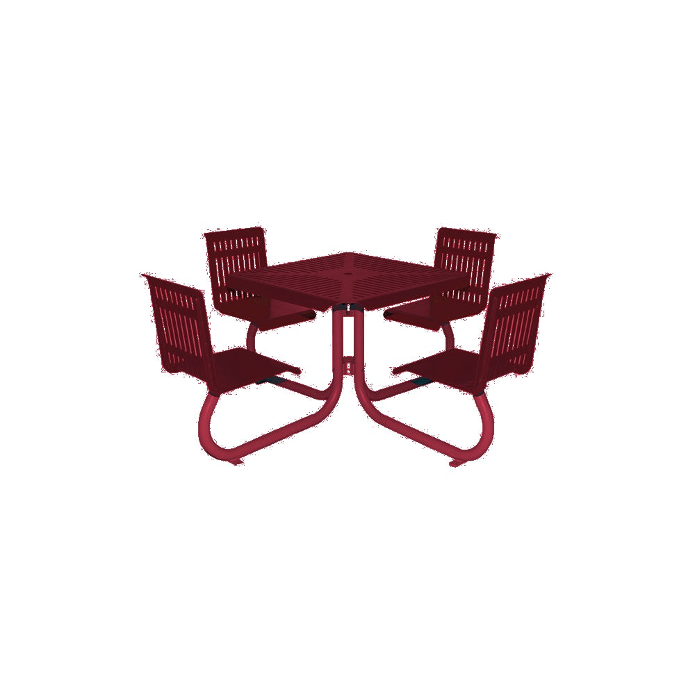 MF1110 Square 4-Seat Table with Seat Backs — Metal Powder Coat — S43 Fireweed — digitally rendered color preview