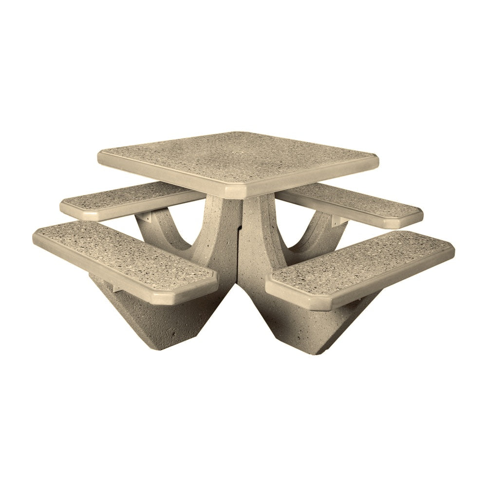 TF3120 4-Seat Square Concrete Table Set — Standard Ground & Polish Top & Bench - Acid Wash Gray Legs — A23 Gray — digitally rendered color preview