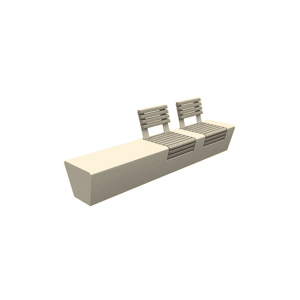 ZB.WL.16 Large Bench with Two Single Seats with Backrests — Acid Wash — A20 White — digitally rendered color preview