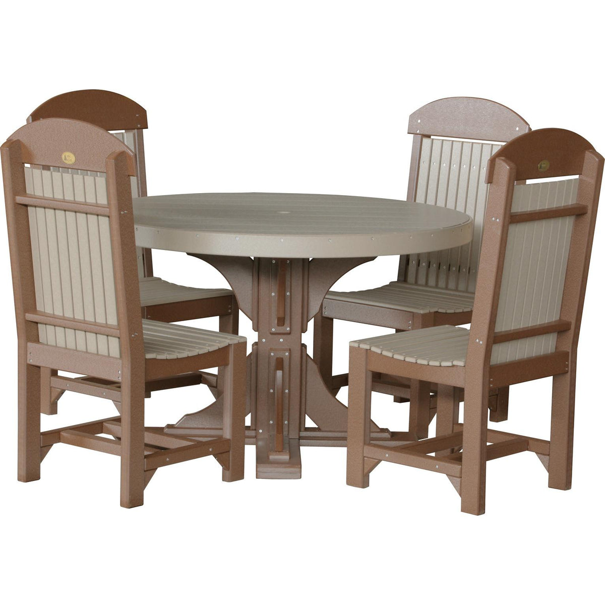 LuxCraft 4' Round Dining Table Set with 4 Side Chairs