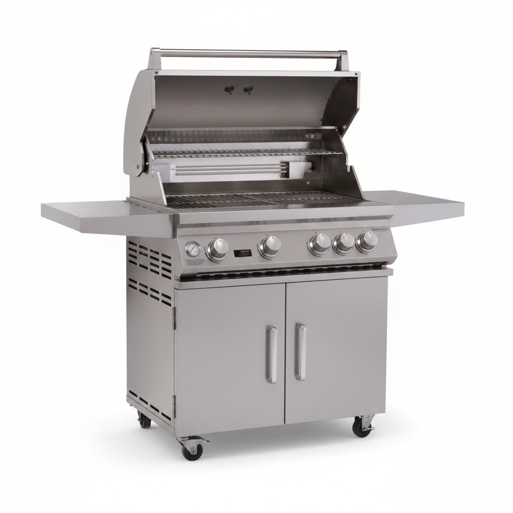 Whistler 34-Inch 4-Burner Gas Grill with Rear Infrared Burner, Grill Lights, Rotisserie Kit & Cover