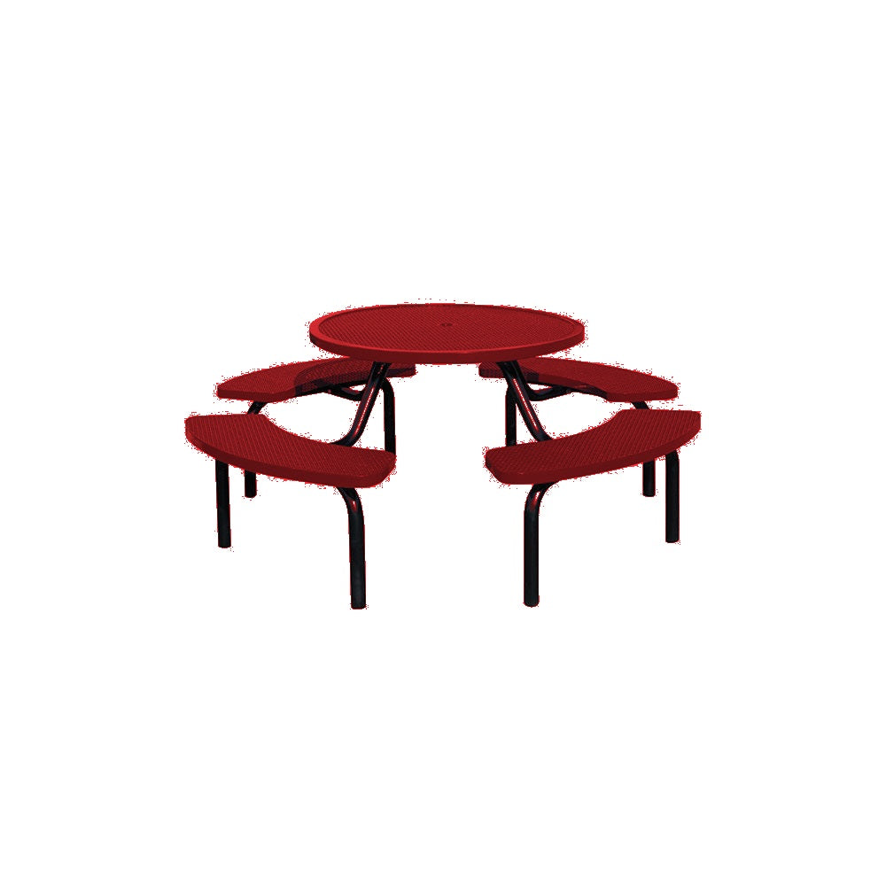 MF1023 Round Modular 4-Bench Table — Metal Powder Coat — 2 Red — digitally rendered color preview
