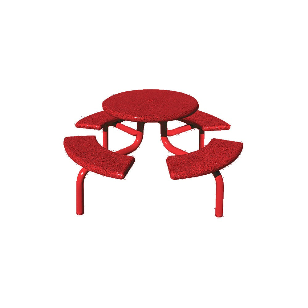 TF3138 4-Seat Round Concrete Table Set with Metal Legs — Metal Powder Coat — 2 Red — digitally rendered color preview