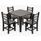 A 5-piece outdoor dining set featuring a square table and four matching ladder-back chairs in a two-tone brown and beige colorway, shown on a solid white background.
