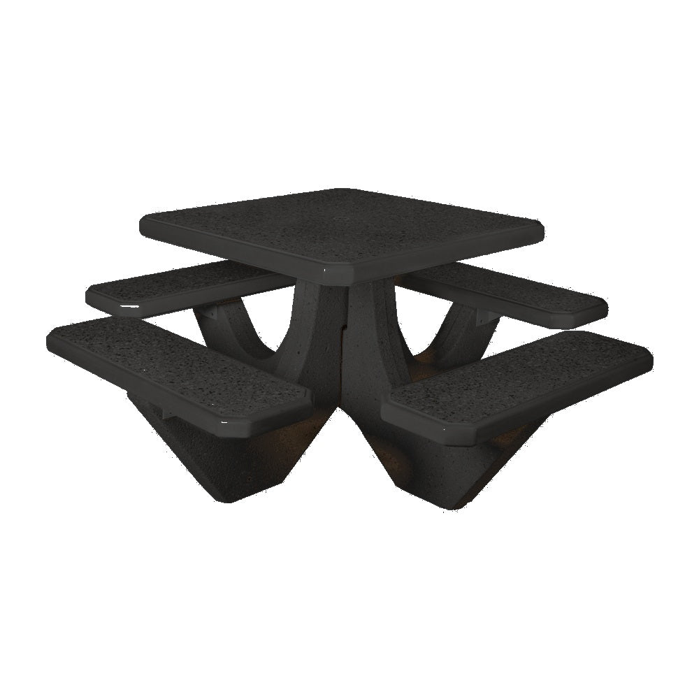TF3120 4-Seat Square Concrete Table Set — Standard Ground & Polish Top & Bench - Acid Wash Gray Legs — G38 Night — digitally rendered color preview