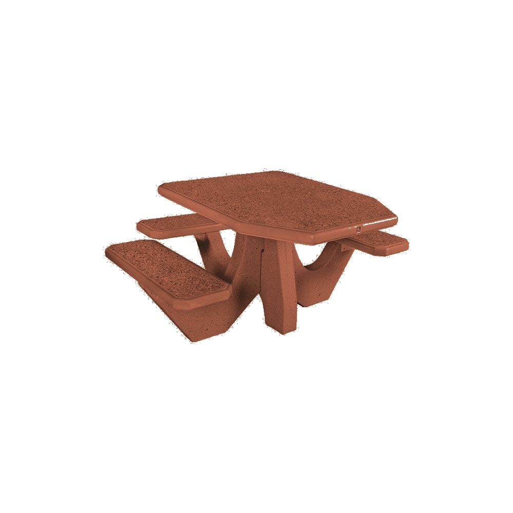 TF3123 3-Seat Square Concrete Table ADA Compliant Set — Standard Ground & Polish Top & Bench - Acid Wash Sand Legs — G24 Brick Red — digitally rendered color preview