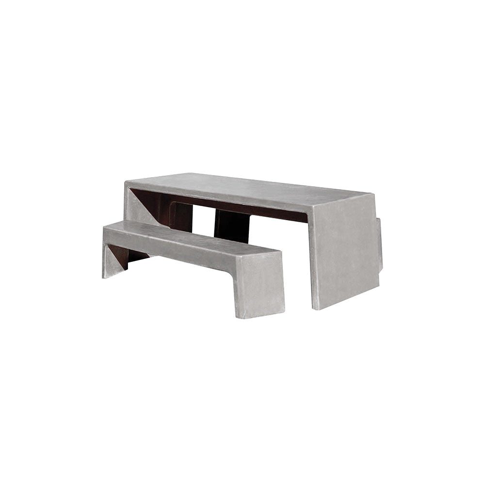 TF3200 Free-Standing 2 Bench Concrete Table Set — Weatherstone — W33 Misty Gray — digitally rendered color preview