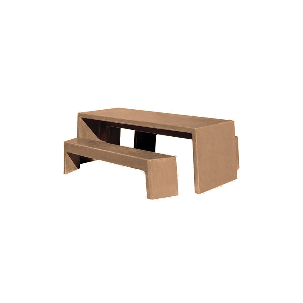 TF3200 Free-Standing 2 Bench Concrete Table Set — Acid Wash — A22 Sand — digitally rendered color preview
