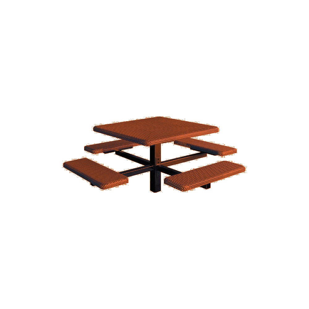 MF1060 Square 4-Bench Inground Mount Table — Metal Powder Coat — S3 Orange — digitally rendered color preview