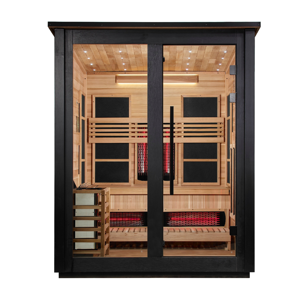 Golden Designs "Loviisa" 3 Person, 2 Tone Barn Hybrid (PureTech™ Full Spectrum IR or Traditional Stove) Outdoor Sauna (GDI-8523-03) | MPB fit frame 1000x1000