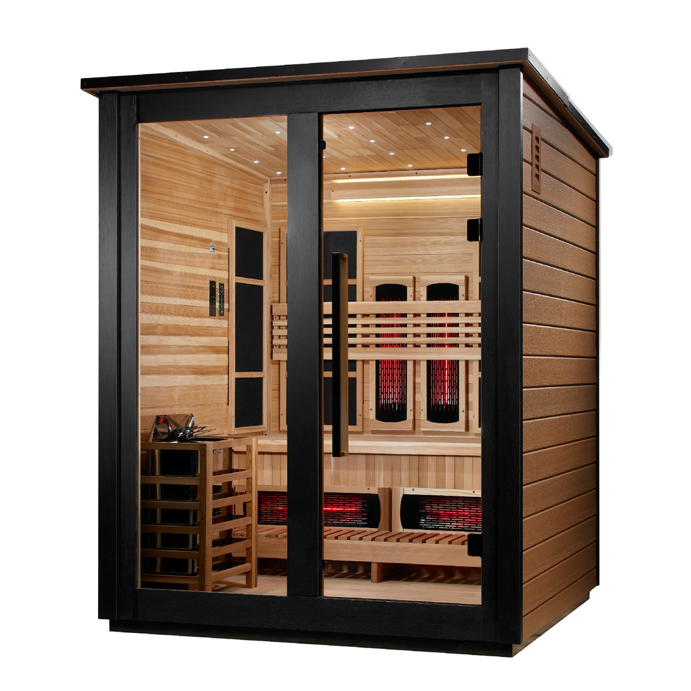 Golden Designs "Loviisa" 3 Person, 2 Tone Barn Hybrid (PureTech™ Full Spectrum IR or Traditional Stove) Outdoor Sauna (GDI-8523-03) | MPB fit frame 1000x1000