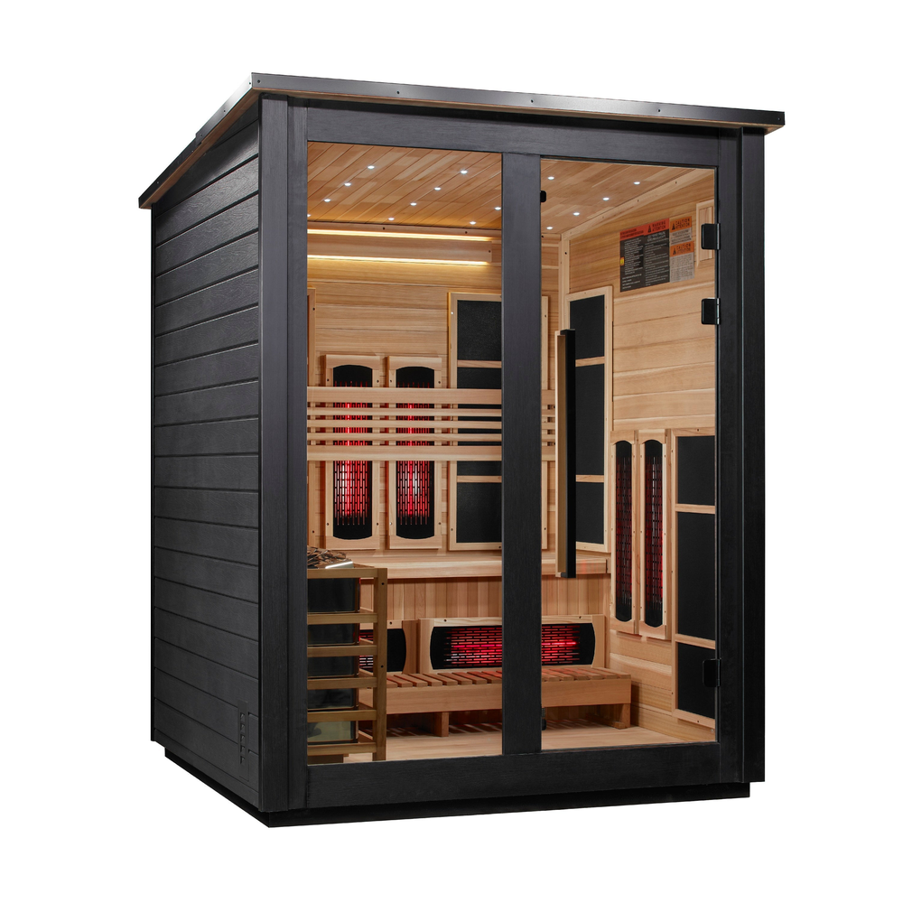 Golden Designs "Loviisa" 3 Person, Black Barn Hybrid (PureTech™ Full Spectrum IR or Traditional Stove) Outdoor Sauna (GDI-8523-04) | MPB fit frame 1000x1000