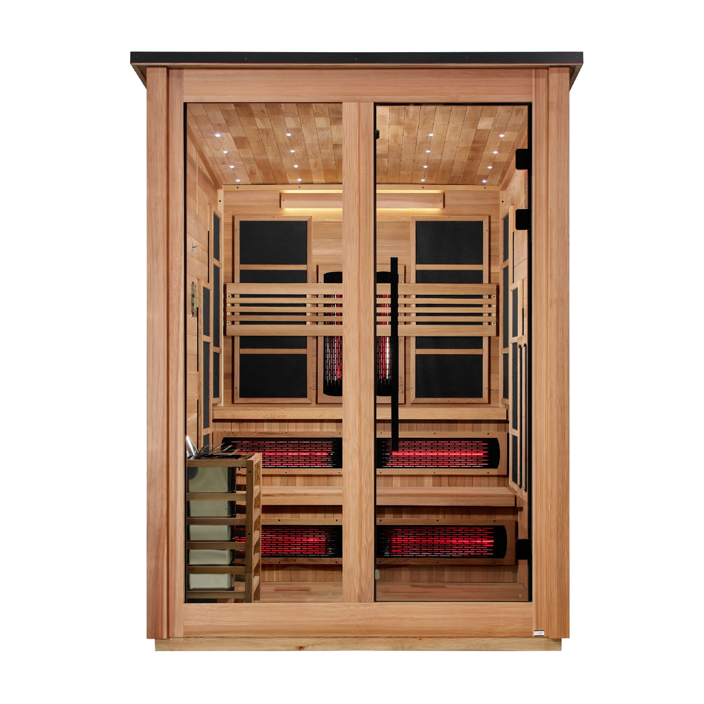 Golden Designs "Kaskinen" 6 Person, Pacific Cedar Barn Hybrid (PureTech™ Full Spectrum IR or Traditional Stove) Outdoor Sauna (GDI-8526-02) | MPB fit frame 1000x1000