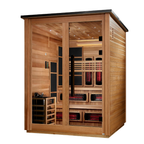 Golden Designs "Kaskinen" 6 Person, Pacific Cedar Barn Hybrid (PureTech™ Full Spectrum IR or Traditional Stove) Outdoor Sauna (GDI-8526-02) | MPB fit frame 1000x1000
