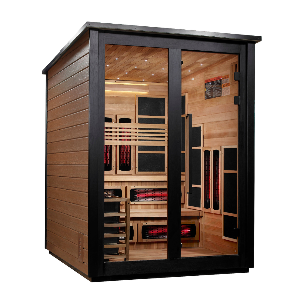Golden Designs "Kaskinen" 6 Person, 2 Tone Barn Hybrid (PureTech™ Full Spectrum IR or Traditional Stove) Outdoor Sauna (GDI-8526-03) | MPB fit frame 1000x1000