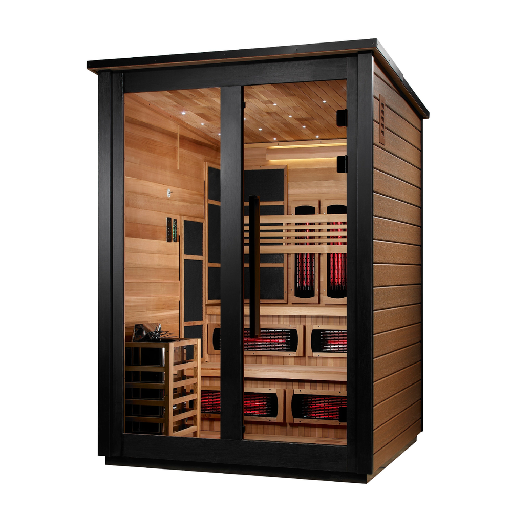 Golden Designs "Kaskinen" 6 Person, 2 Tone Barn Hybrid (PureTech™ Full Spectrum IR or Traditional Stove) Outdoor Sauna (GDI-8526-03) | MPB fit frame 1000x1000