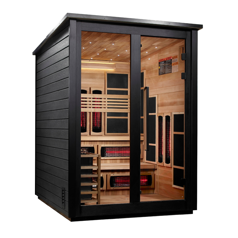 Golden Designs "Kaskinen" 6 Person, Black Barn Hybrid (PureTech™ Full Spectrum IR or Traditional Stove) Outdoor Sauna (GDI-8526-04) | MPB fit frame 1000x1000