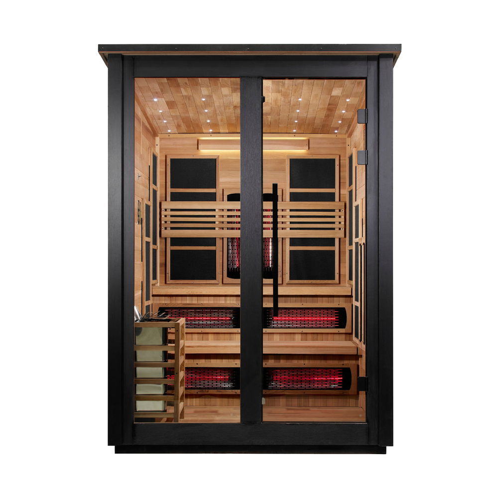 Golden Designs "Kaskinen" 6 Person, Black Barn Hybrid (PureTech™ Full Spectrum IR or Traditional Stove) Outdoor Sauna (GDI-8526-04) | MPB fit frame 1000x1000