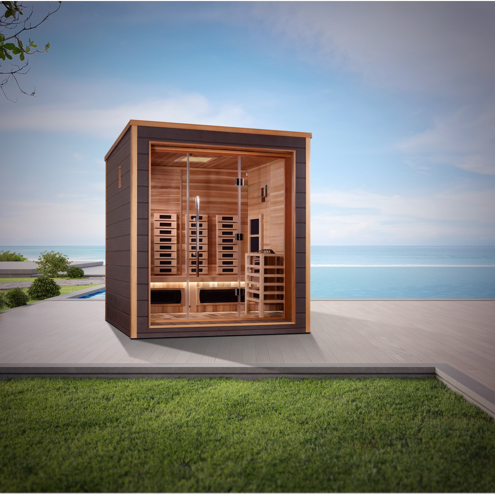 Golden Designs "Visby" 3 Person Outdoor-Indoor PureTech™ Hybrid Full Spectrum Sauna (GDI-8223-01) | MPB fit frame 1000x1000