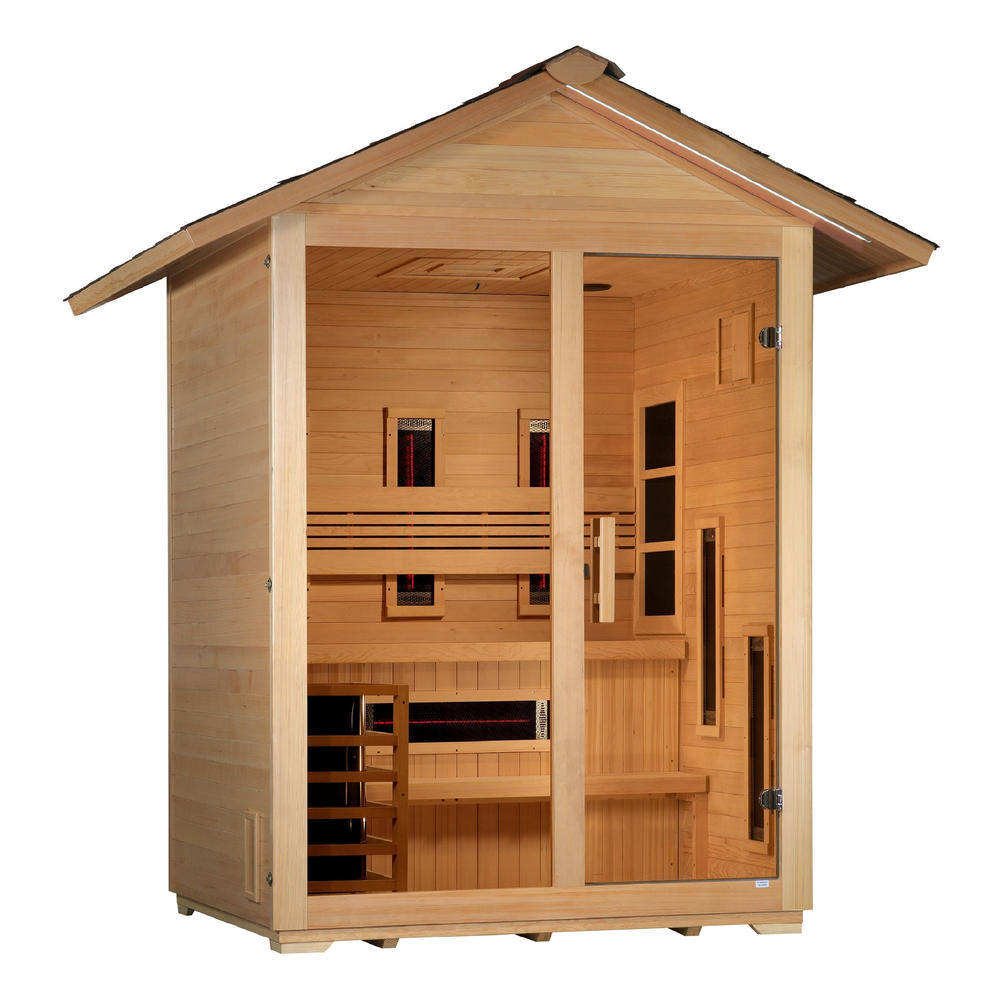 Golden Designs "Carinthia" 3 Person Hybrid (PureTech™ Full Spectrum IR or Traditional Stove) Outdoor Sauna (GDI-8123-01) | MPB fit frame 1000x1000