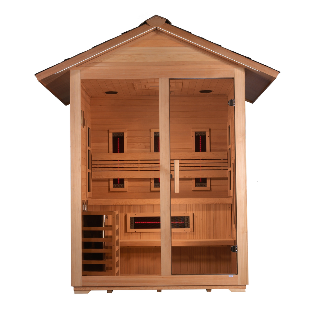 Golden Designs "Carinthia" 3 Person Hybrid (PureTech™ Full Spectrum IR or Traditional Stove) Outdoor Sauna (GDI-8123-01) | MPB fit frame 1000x1000