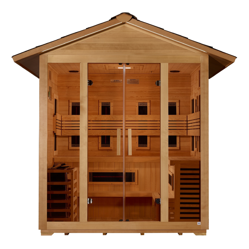 Golden Designs "Gargellen" 5 Person Hybrid (PureTech™ Full Spectrum IR or Traditional Stove) Outdoor Sauna (GDI-8125-01) | MPB fit frame 1000x1000