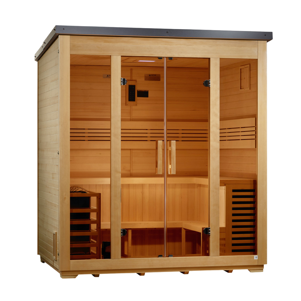 Golden Designs "Vorarlberg" 5 Person Traditional Flat Roof Outdoor Sauna (GDI-8005-01) | MPB fit frame 1000x1000