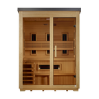 Golden Designs "Carinthia" 3 Person Hybrid (PureTech™ Full Spectrum IR or Traditional Stove) Flat Roof Outdoor Sauna (GDI-8023-01) | MPB fit frame 1000x1000